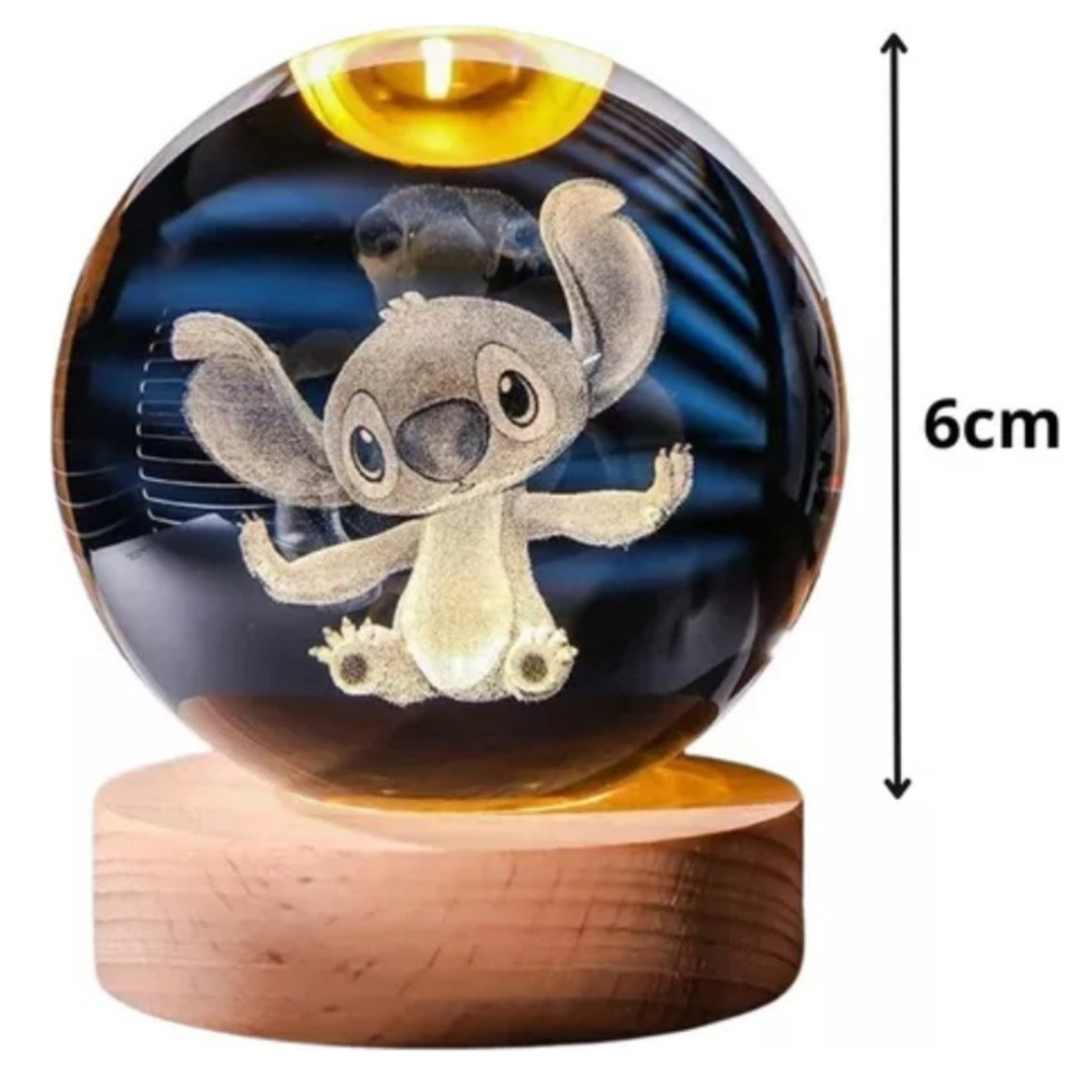 Presente com Luz, Emoção e Magia – Bola de Cristal 3D LED Stitch ou I Love You