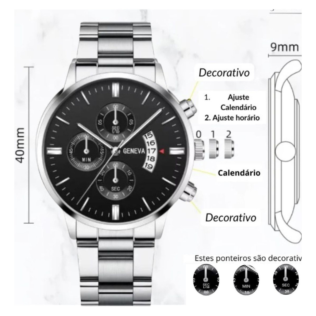 Relógio Masculino Geneva - Luxo, Elegância, Durabilidade e Estilo para Homens de Sucesso