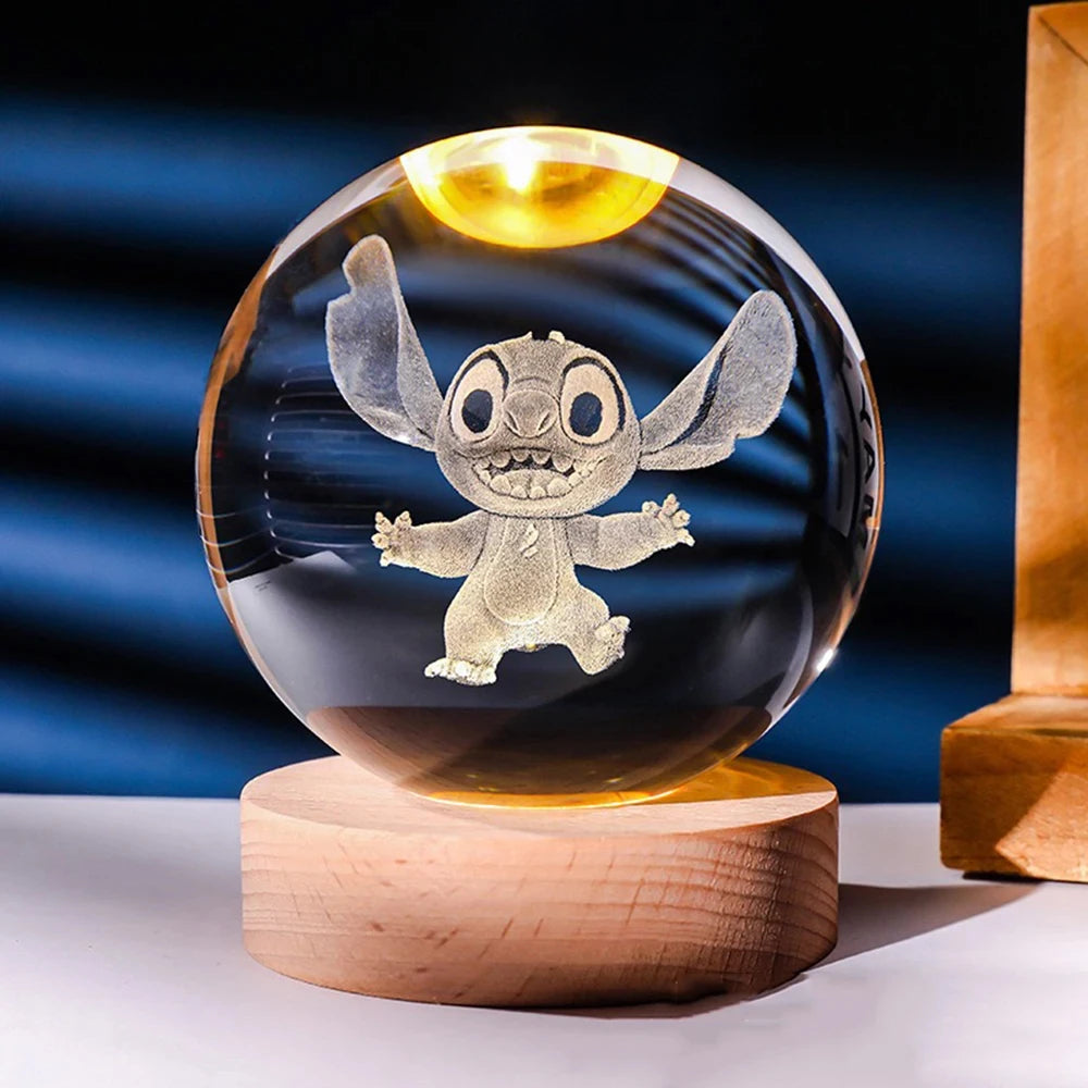 Presente com Luz, Emoção e Magia – Bola de Cristal 3D LED Stitch ou I Love You