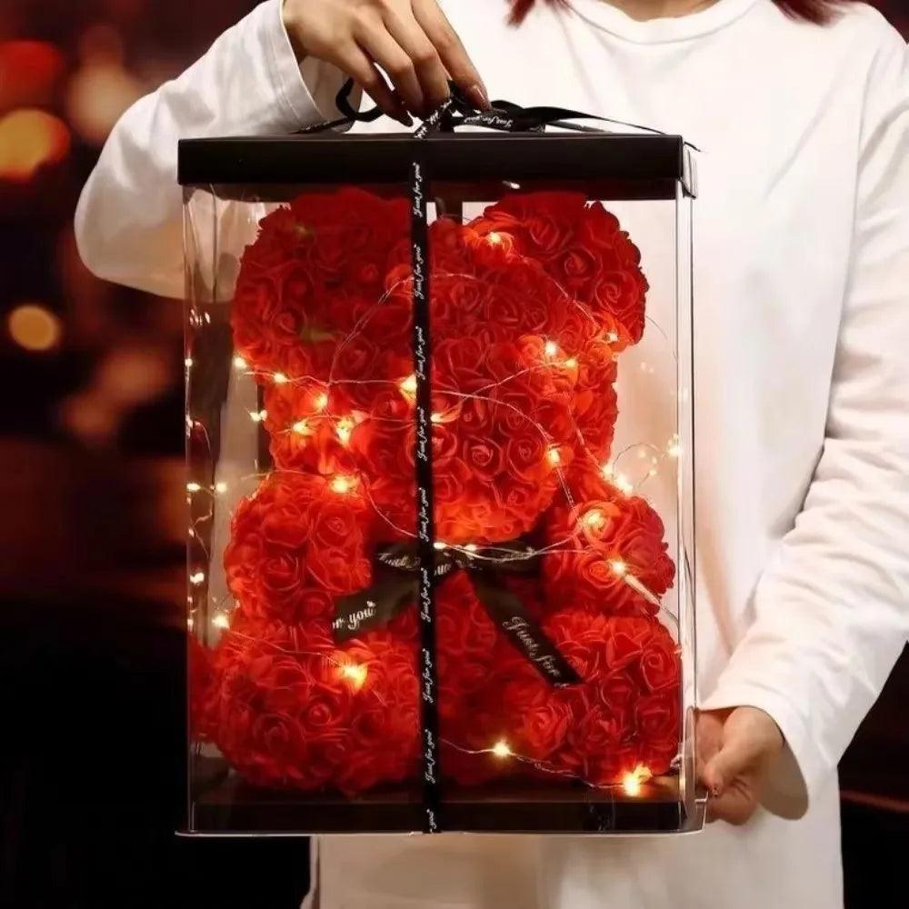 Urso do Amor eterno - urso com rosas Artificiais com caixa
